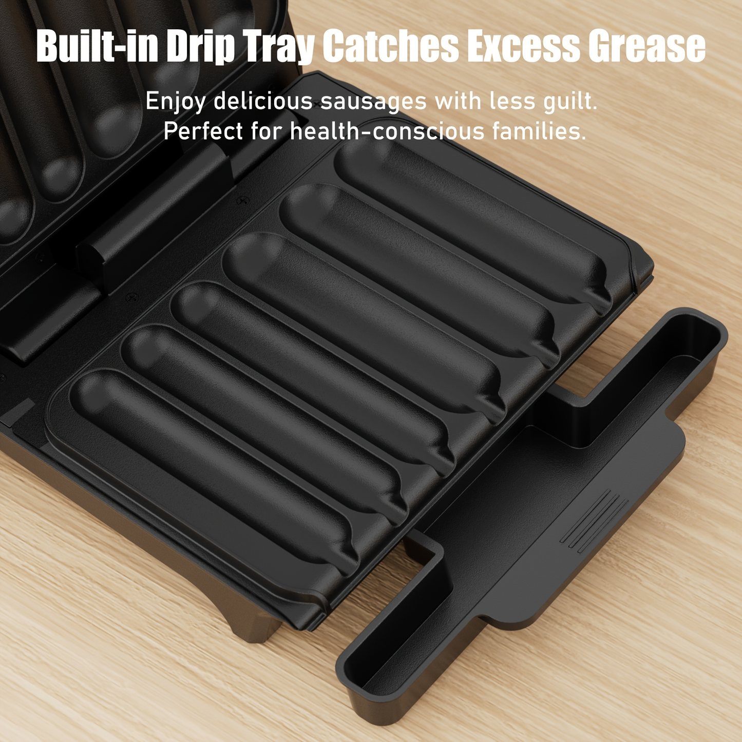 Hot Dog Roller Sausage Grill Machine 6-Slot Electric with Non-Stick Plate, Drip Tray & Cord Storage for BBQ Parties
