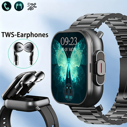 Smart Watch and TWS Earbuds Combo with Integrated Charging Case and Ten Metal Strap Selections