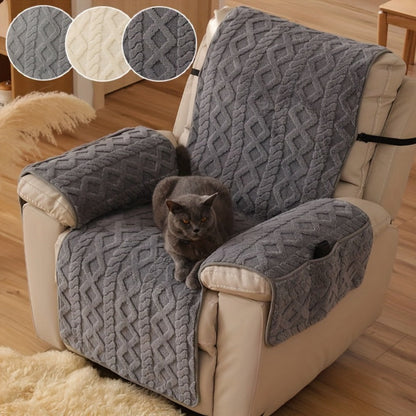 Quilted Recliner Chair Cover with Armrest Panels, Side Pocket and Elastic Straps in Three Neutral Colors