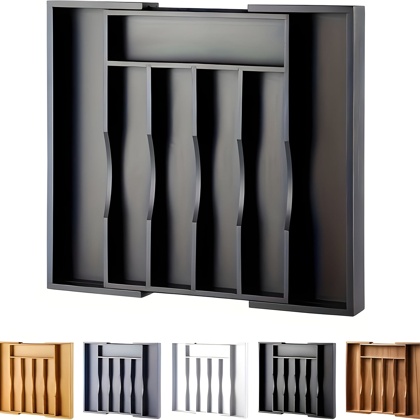 Expandable Eight-Compartment Drawer Organizer for Cutlery with Black, Grey or White Color Options