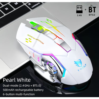 RGB Dual-Mode Wireless Gaming Mouse with Bluetooth 5.0, 2.4 GHz Receiver and Four Color Options