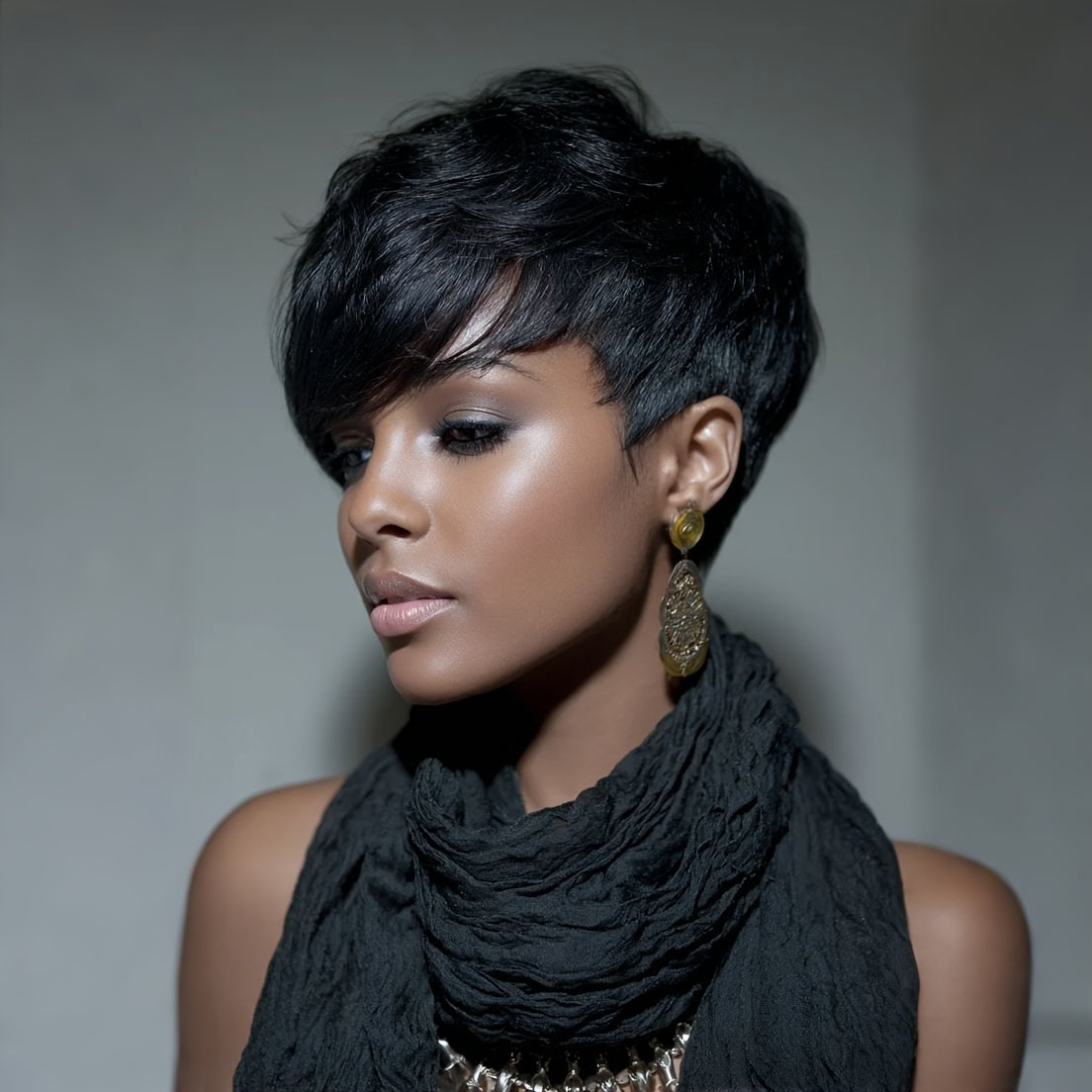 Synthetic Wig 6-Inch Short Straight Style with Rose Net Cap in Six Brown-Black Color Codes