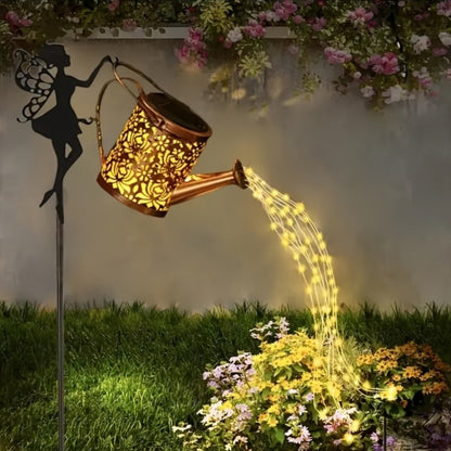 Solar Garden Light Watering Can Stake with 36 LED Waterfall Strands, IP65 Rating and Two Light Options