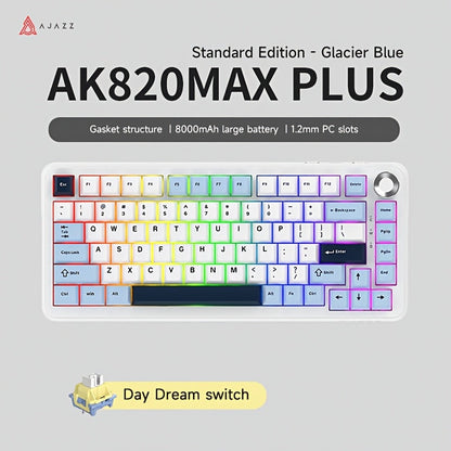 Hot Swap Gasket Mechanical Keyboard AJAZZ AK820 75% – Wireless 2.4GHz & Wired, Volume Knob, South-Facing RGB, Poron Foam, PBT Keycaps, Programmable, 11 Switch & Color Options for PC & Mac
