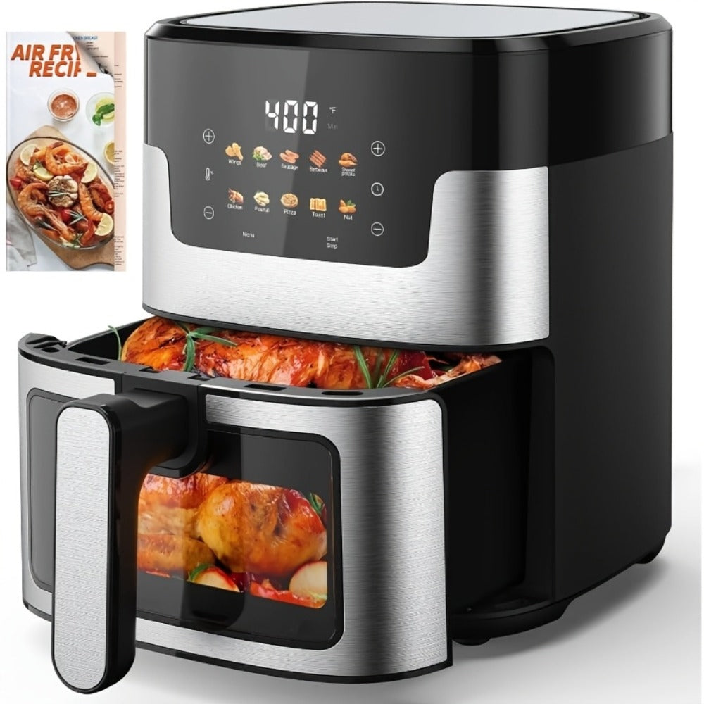 Air Fryer 7.5QT 10-in-1 Digital LED Touchscreen, Oilless Cooker with 10 Preset Cooking Modes, Basket & 100 Paper Liners Included