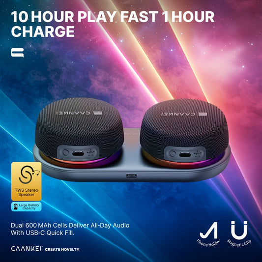 Portable Dual Speaker with Charging Base, 60-Hour Super Long Battery Life, Strong Bass Stereo Surround Sound, Compact Wireless Speaker for Computer Laptop Mobile Phone Desktop Home Office