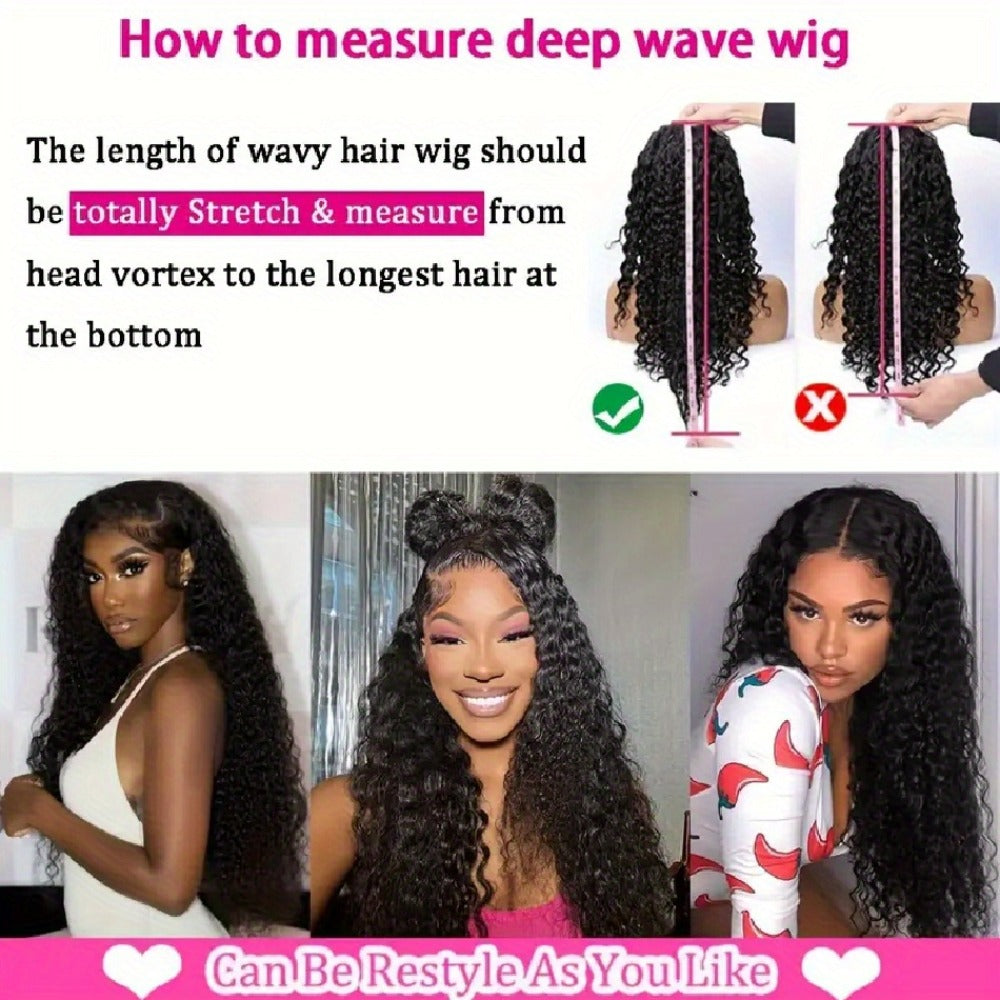 250% Density Deep Wave Wig 13x4 HD Lace Front Human Hair Glueless Wear and Go – Pre-Plucked Pre-Cut Natural Black Long Curly Wig for Women 28 34 Inch Beginner Friendly Protective Style