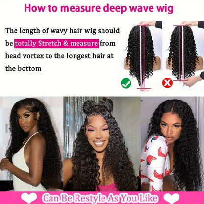 250% Density Deep Wave Wig 13x4 HD Lace Front Human Hair Glueless Wear and Go – Pre-Plucked Pre-Cut Natural Black Long Curly Wig for Women 28 34 Inch Beginner Friendly Protective Style