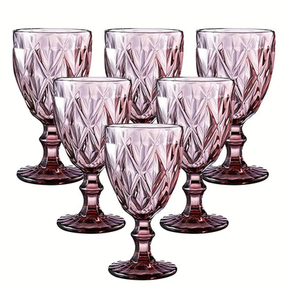 Six-Piece Diamond-Pattern Stemmed Wine Glass Set in Pink, Green or Blue Checkout Color Options