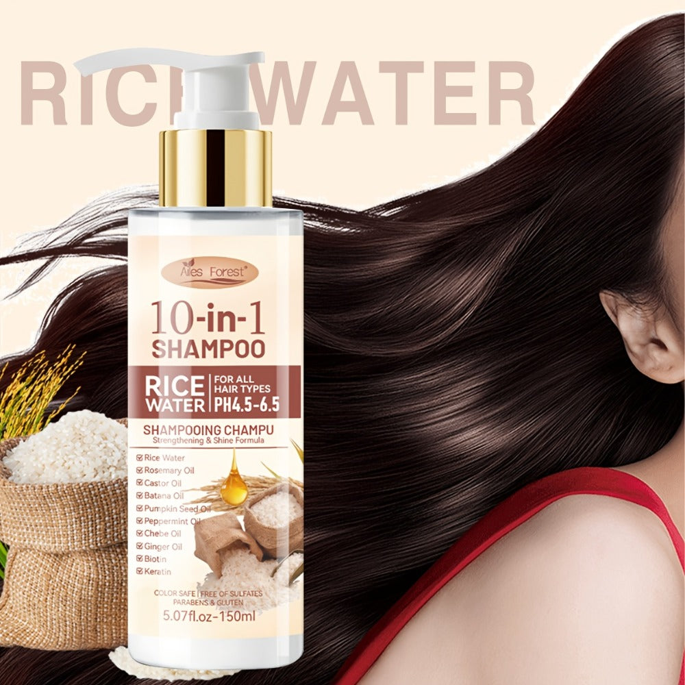 Rice Water Shampoo and Conditioner Set for Women — Fermented Rice Water 10-in-1 Hair Care for Volumizing, Anti-Frizz, Heat Protection & Damage Repair, Thicker Fuller Hair