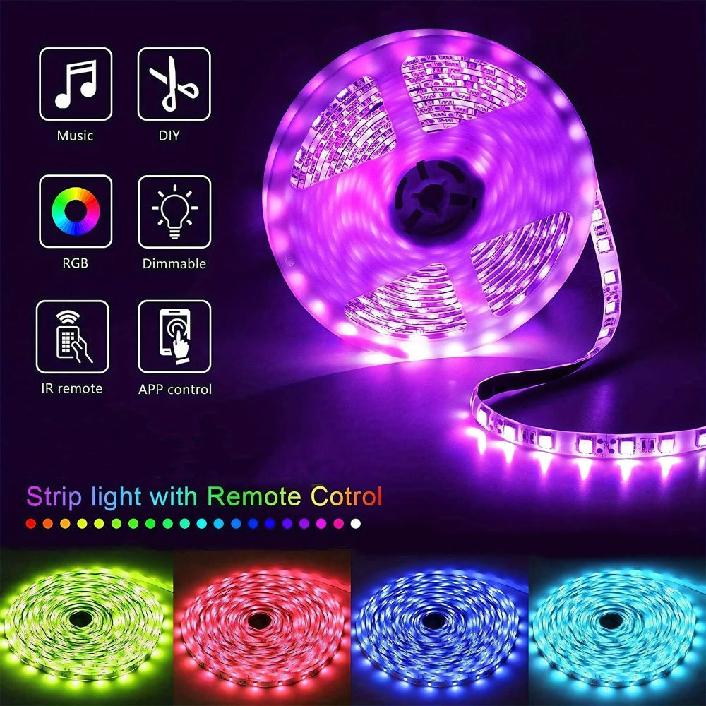 Music Sync LED Strip Lights with APP & 24-Key Remote - RGB Color Changing Built-in Mic USB Plug-and-Play 100FT 130FT 200FT for Bedroom Gaming Room Party Holiday Home Decoration