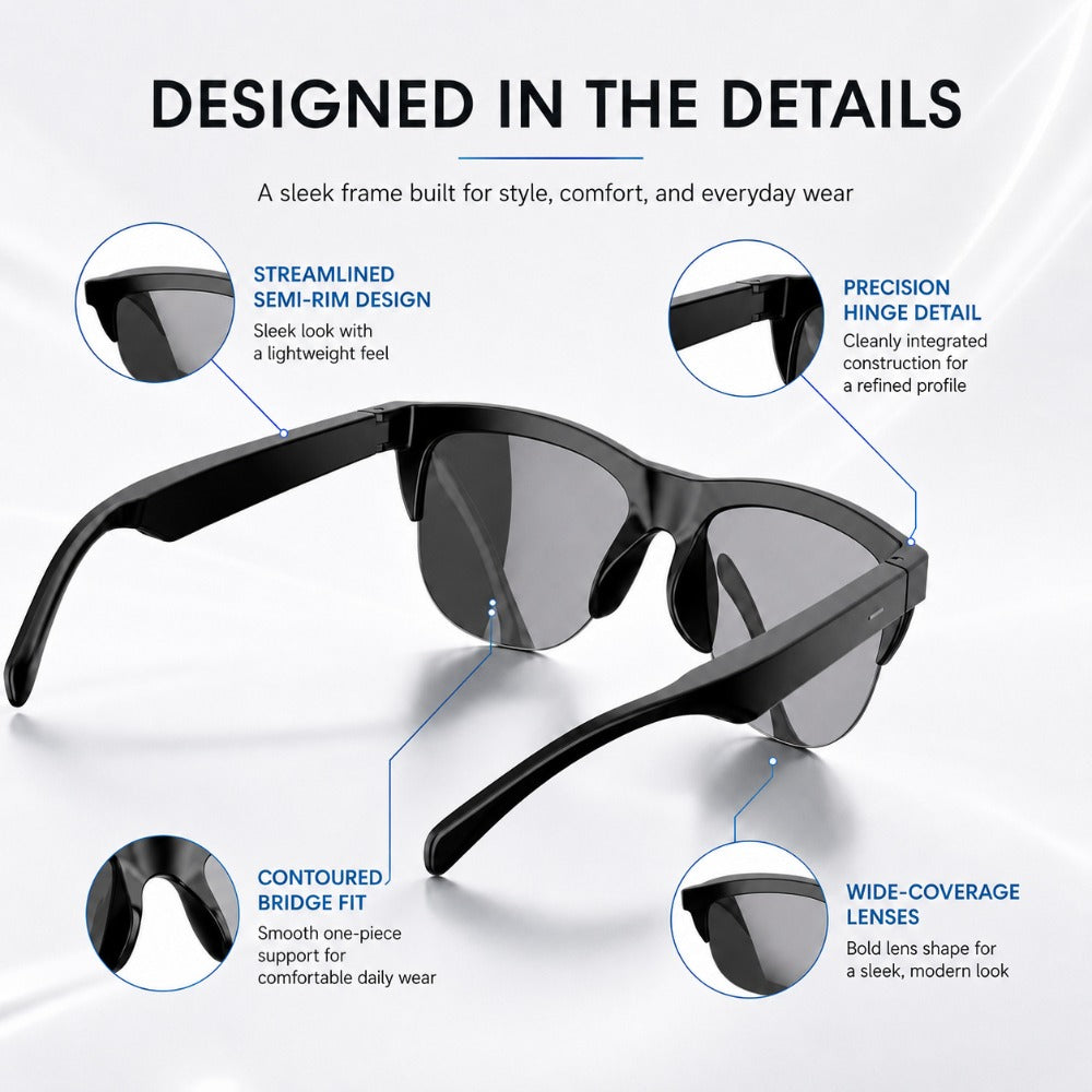 Smart Audio Glasses Open Ear Wireless HD Immersive Sound for Bedside Audio, Alarms and Room Entertainment