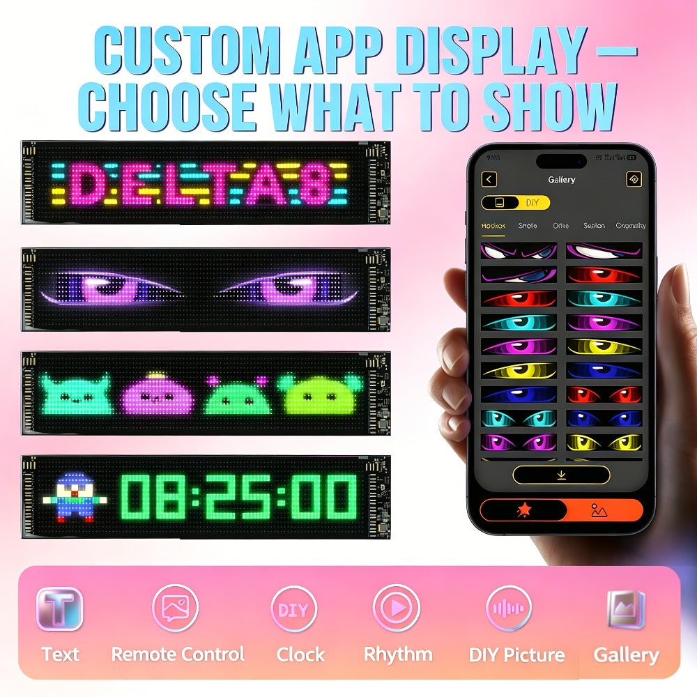 LED Scrolling Sign App Controlled Flexible LED Matrix Display Panel Programmable Animated Text for Car Home Party Birthday Holiday Decoration - Multiple Sizes