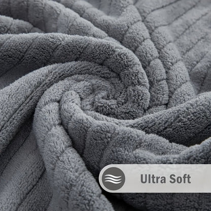 Oversized Bath Towel Set 800GSM 32x64 Inch Extra Large Microfiber - Ultra Soft Quick Dry Striped Spa Grade | Single or 4pcs Random Color | Beige White Light Blue Dark Gray | Modern Coastal Home Gift
