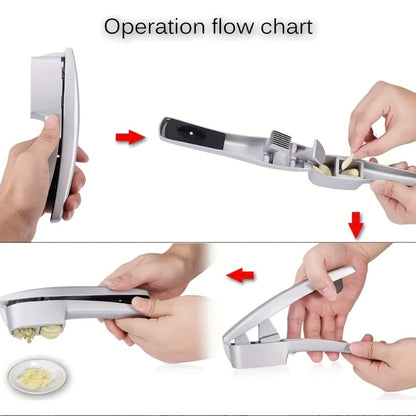 Manual Stainless Steel Two-in-One Garlic Press and Slicer for Mincing, Pureeing and Kitchen Preparation
