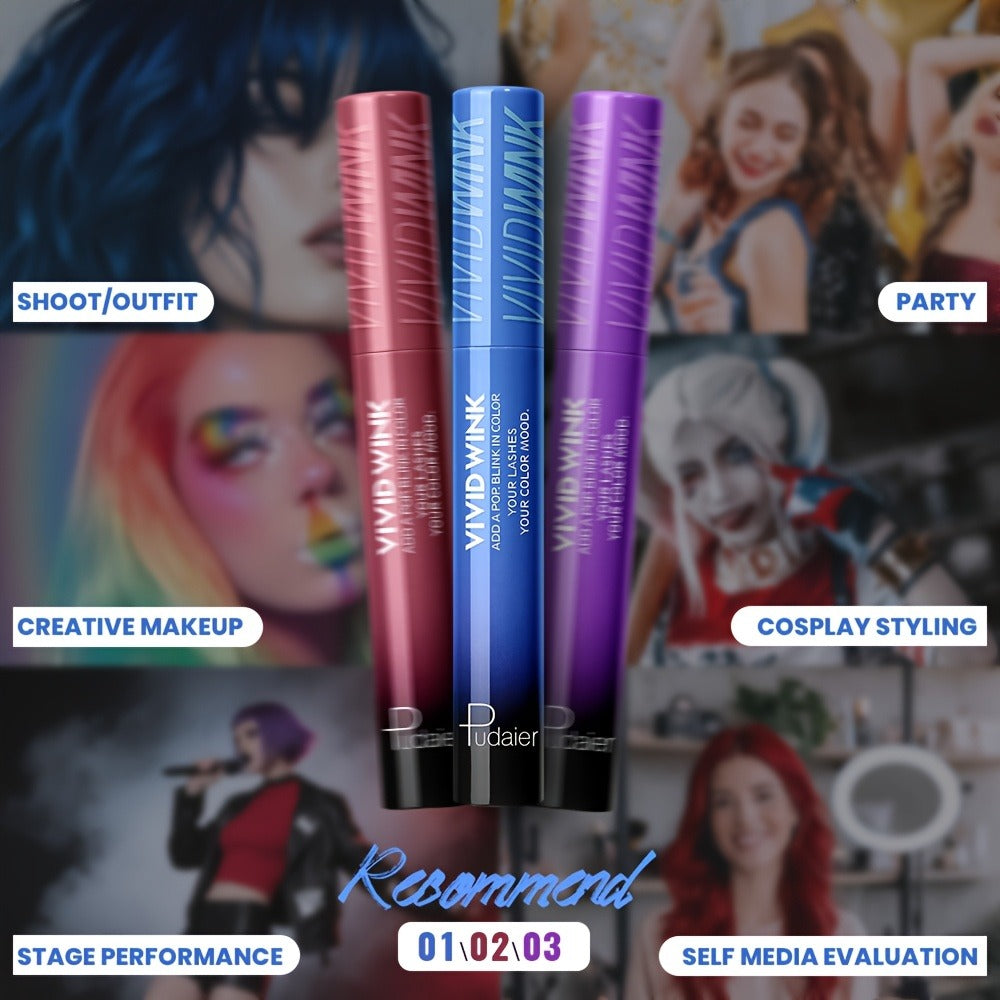 5-Shade Waterproof Colored Mascara for Women — Smudge-Proof Clump-Free Long-Lasting Vivid Formula, Bold Eye Makeup for Stage Cosplay Festival Everyday Wear, Blue Green Pink Purple Black