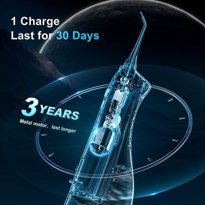 Water Flosser COSLUS CX20 Cordless Oral Irrigator with 300ml Detachable Tank, Five Tips, Rotating Nozzle and Gold Accents