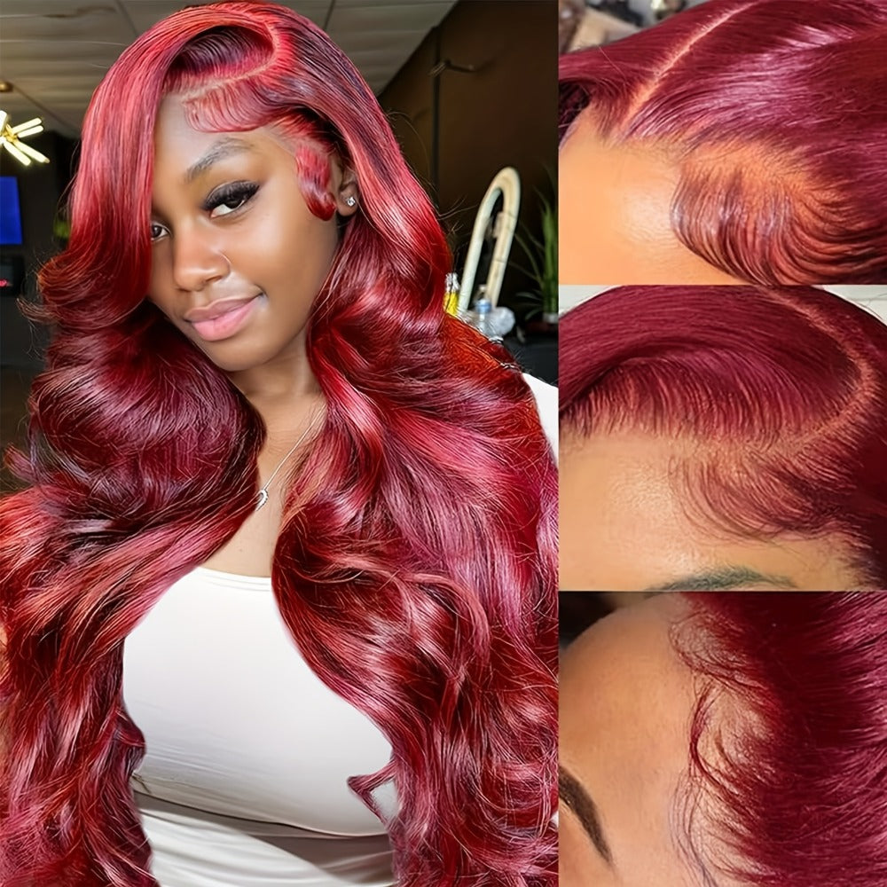 13x4 HD Lace Front Body Wave Synthetic Wig 250% Density Glueless Natural Black Crimson 28 32 Inch Heat Resistant Long Wavy Wig for Women Daily Party Special Events
