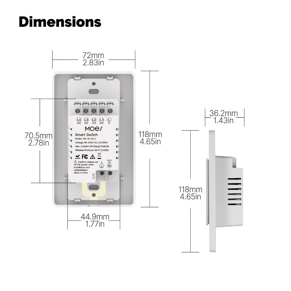 White No-Neutral WiFi Wall Switch Two-Pack with One-, Two-, Three- or Four-Gang Mechanical Button Options