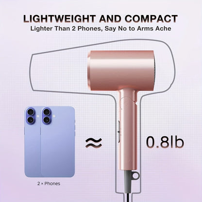 1875W Ionic Travel Hair Dryer Foldable with Diffuser & Concentrator Nozzle — Brushless Motor, 3 Heat Settings, 2 Speeds, Fast Drying Compact Blow Dryer for All Hair Types, Pink or Gray