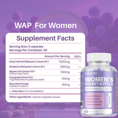Women's Herbal Capsule Supplement with Five Named Botanicals in One-, Two- or Three-Bottle Packs