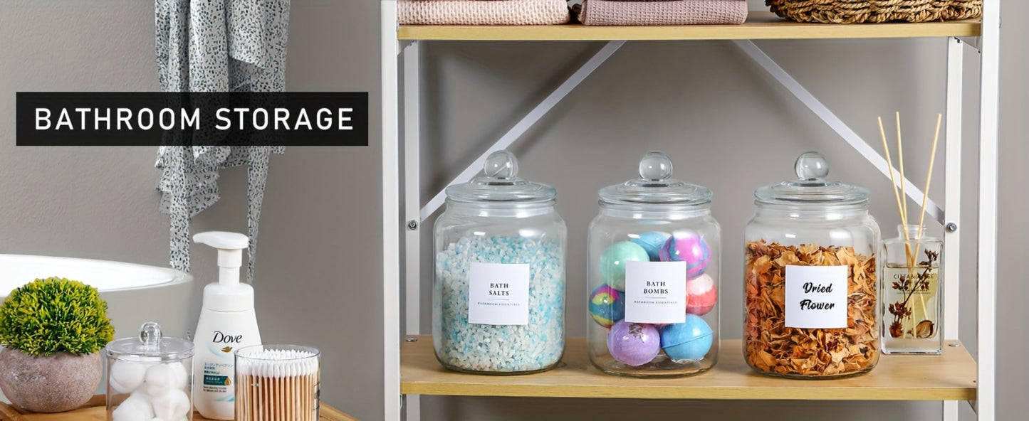 Wide-Mouth Glass Storage Canisters with Lids, Labels and Spoons in Five Pack Configurations