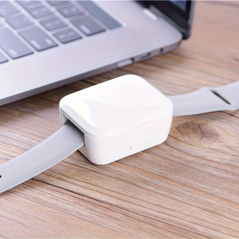 White Portable Watch Charging Case with Hinged Lid, Internal Magnetic Cradle and USB-C-Shaped Rear Port
