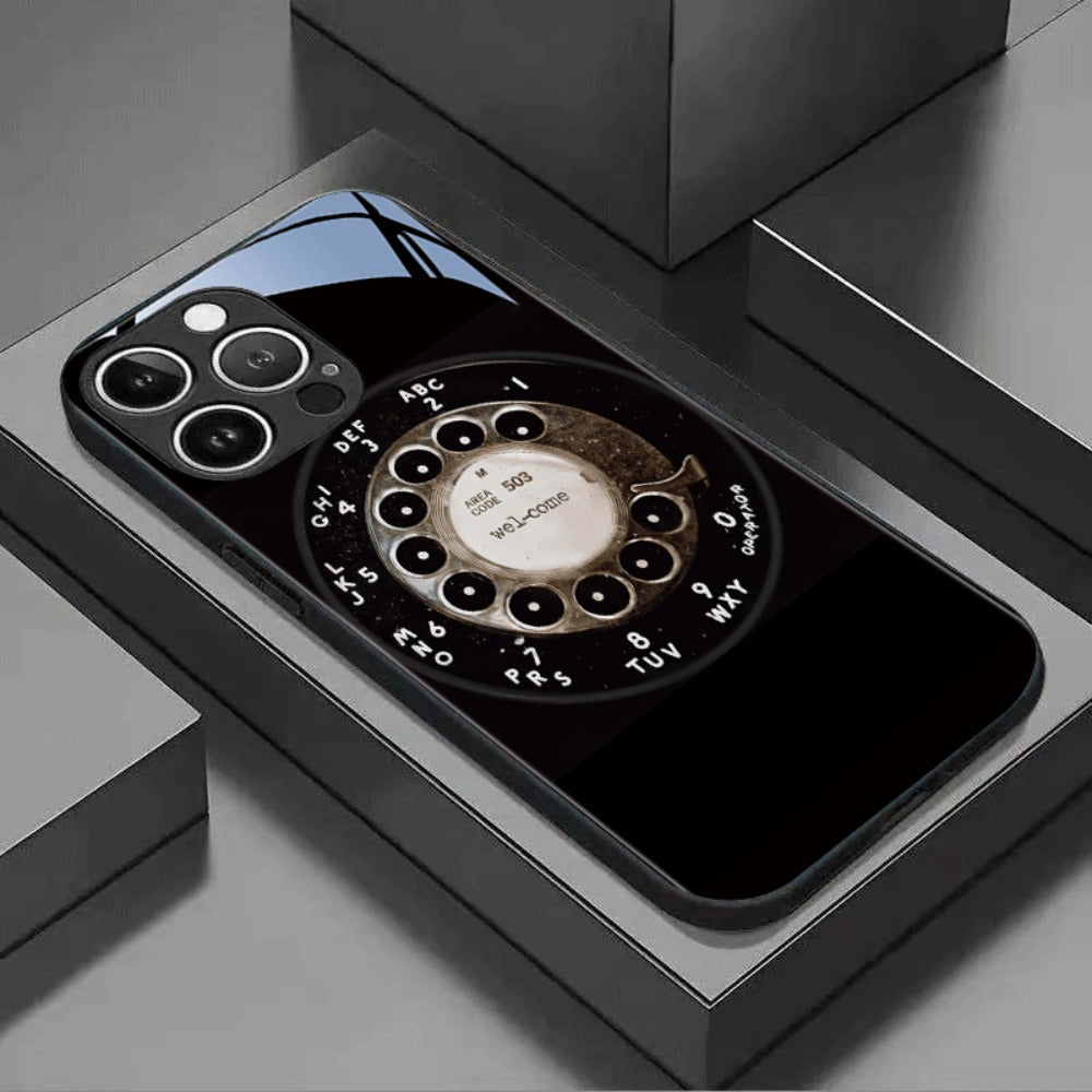 Vintage Rotary Dial Tempered Glass Phone Case for iPhone 17 Pro Max 16 15 14 13 12 Pro Max Plus Mini X XS XR – Retro Aesthetic Hard Cover Slim Fit Shockproof