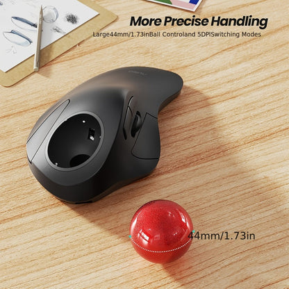 Wireless Ergonomic Trackball Mouse, Rechargeable Bluetooth & 2.4G, 44mm Index Finger Rollerball, 5 DPI Levels, 60-Day Battery, Compatible with PC, Laptop, Mac – Green/Black