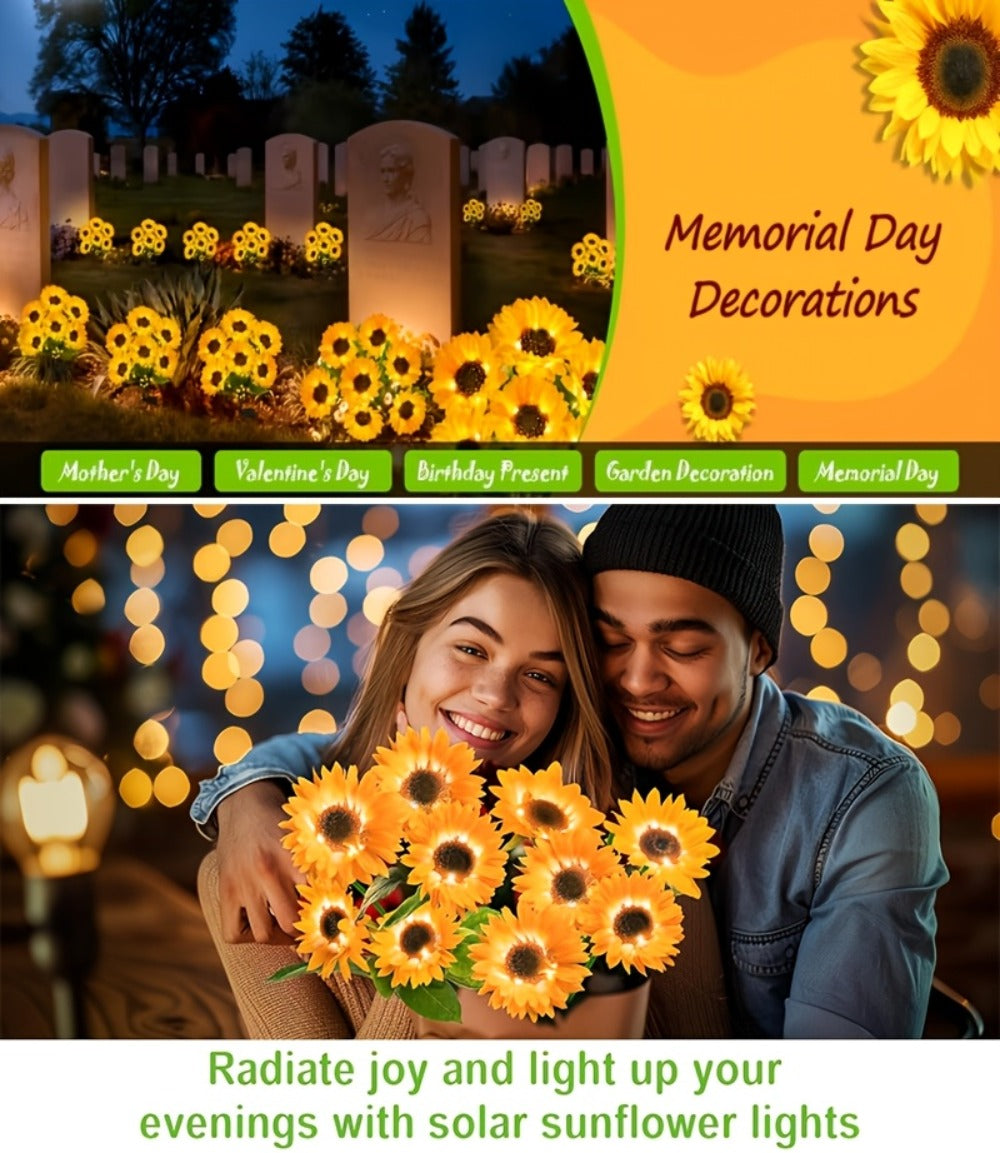 Solar Garden Lights 2-Pack Sunflower Stakes with 6 LED Blooms, IP65 and 75cm Height for Path Decor