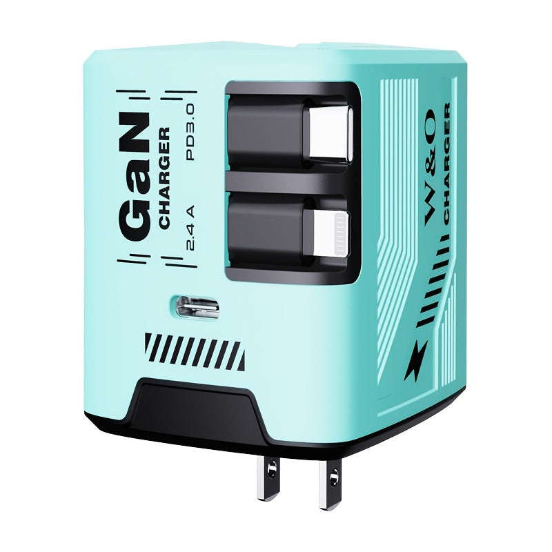 GaN Wall Charger 120W Fast with Retractable Built-In Cable & Foldable Plug – Compact Portable Travel USB-C Adapter for iPhone 17 16 15 14 Pro Max, Samsung Galaxy Ultra, Android Devices, 6 Colors