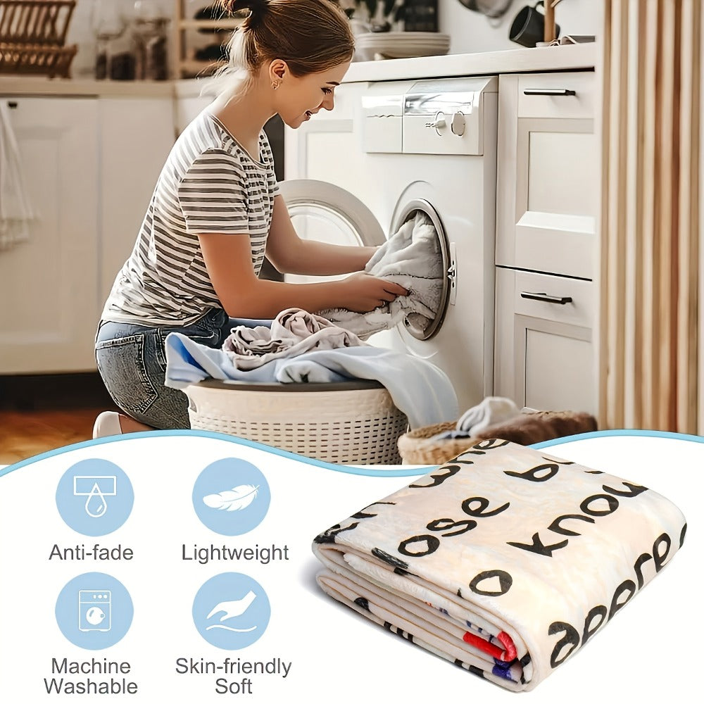 Love Message Flannel Blanket for Mom – 250-300gsm Soft Reversible All-Season Throw, Perfect Gift for Mother's Day & Birthday