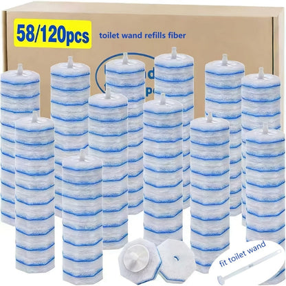 Disposable Toilet Wand Refills 120 or 58 Count Compatible with Clorox ToiletWand Upgraded Fiber Deep Clean Removes Rust Scale Hard Water Stains Toilet Bowl Brush Replacement Heads