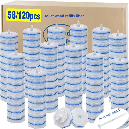 Disposable Toilet Wand Refills 120 or 58 Count Compatible with Clorox ToiletWand Upgraded Fiber Deep Clean Removes Rust Scale Hard Water Stains Toilet Bowl Brush Replacement Heads