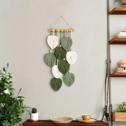 Bohemian Wall Hanging Tapestry Handmade Green Leaf Design – Natural Acrylic Wall Art for Living Room Bedroom Office Home Decor