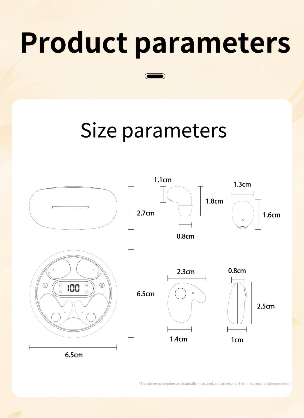 Invisible Sleep Wireless Earbuds 2 Pairs, Mini In-Ear Earphones HiFi Sound Noise Reduction Bass Touch Control Digital Display Long Battery Type-C, for Office Leisure Sport Sleep Men Women