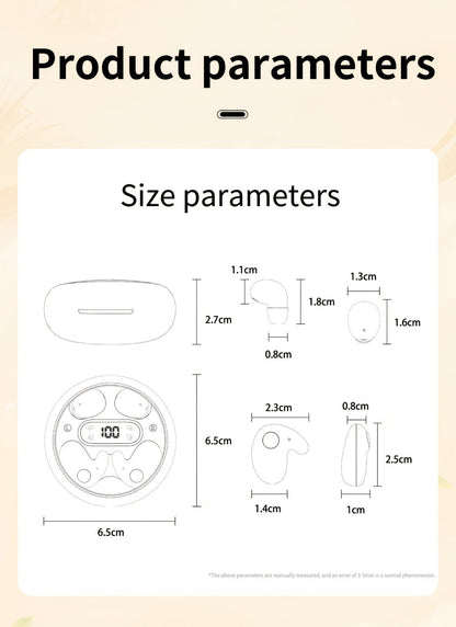 Invisible Sleep Wireless Earbuds 2 Pairs, Mini In-Ear Earphones HiFi Sound Noise Reduction Bass Touch Control Digital Display Long Battery Type-C, for Office Leisure Sport Sleep Men Women