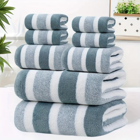 Towel Set 8 Piece Two-Color Striped Mix with 2 Bath, 2 Face and 4 Hand Towels in Four Colors