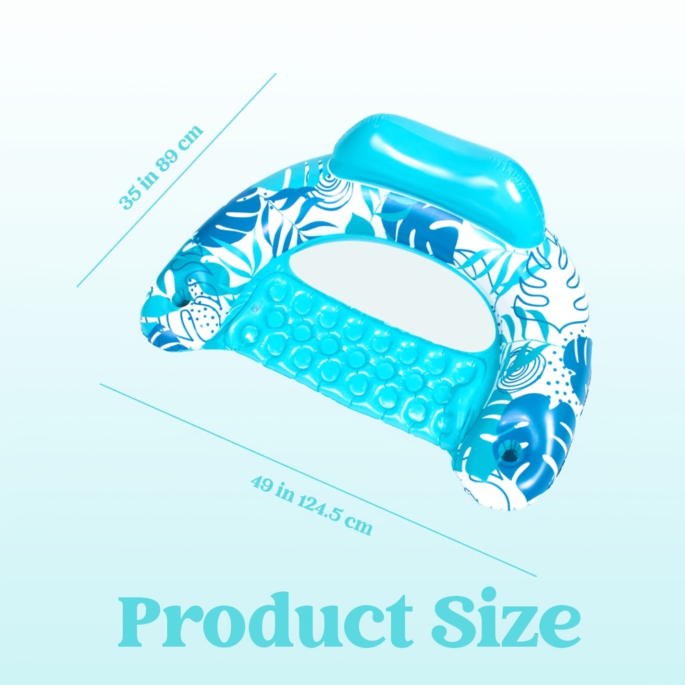 Leaf Print Inflatable Pool Chair Pair with Cup Holders, Blue and Pink 49 x 35 Inch Seats for Adult Lounging