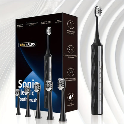 Electric Toothbrush with IPX8 Rating, Five Brush Heads, Metal Handle, USB Charging and Two-Minute Timer