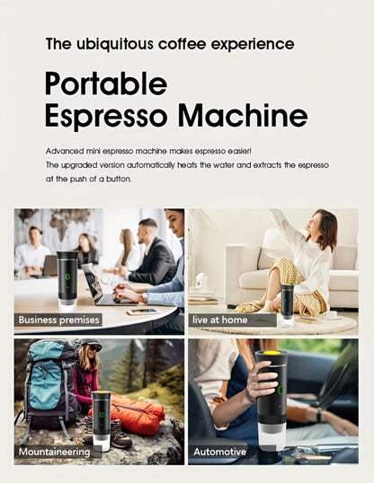Portable Capsule Coffee Machine USB Rechargeable One-Touch Brewing Compact Automatic Espresso Maker for Travel Office Dorm Room Under 1L Stylish Transparent Design for Coffee Lovers Black White