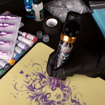 Tattoo Pen Machine Kit with Carry Case INKSOUL Wireless Rotary Pen 10 Needles Disposable Sealing Ink Cups Transfer Paper Complete Supplies for Beginners & Artists