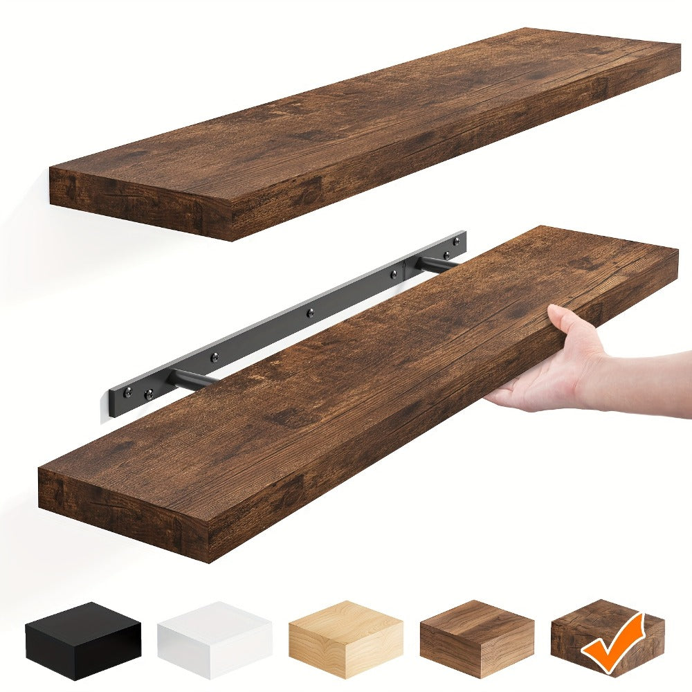 Floating Wall Shelf Set with Concealed-Style Brackets, Multiple Finishes and 4- or 6-Piece Options