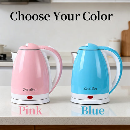 Electric Kettle by ZernBer, 60oz 1000W Stainless Steel Interior with LED Indicator and Heating Base in Blue