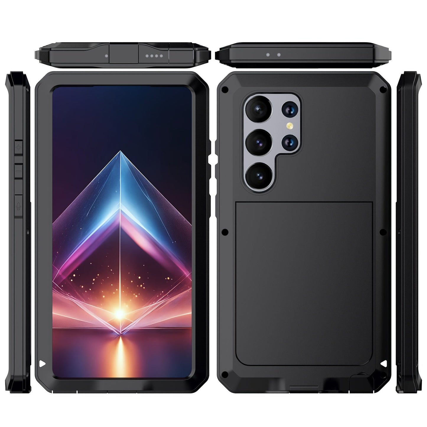 Phone Case Heavy Metal Frame with Built-In Glass Screen Protector and S Pen Access for Galaxy S23/S24 Ultra
