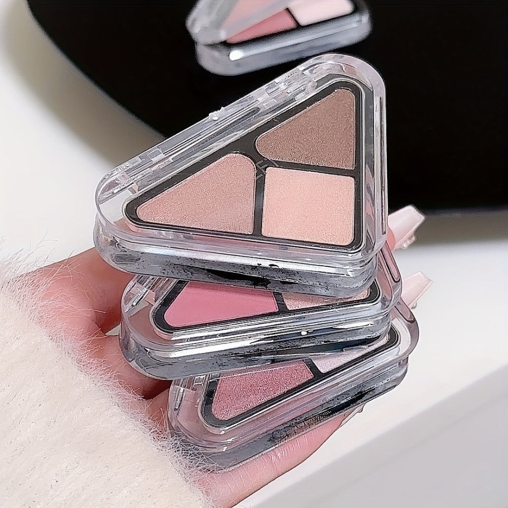Eyeshadow Palette 3-Shade Triangular Compact with Pink and Brown Color Theme, Clear Lid and Matte-Shimmer Finish Mix
