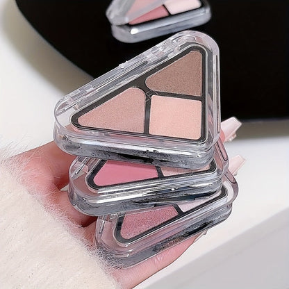 Eyeshadow Palette 3-Shade Triangular Compact with Pink and Brown Color Theme, Clear Lid and Matte-Shimmer Finish Mix