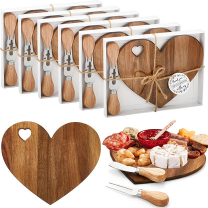 Mini Heart Charcuterie Board Set 6/12 Pack – Wood Cheese Board with Knives Bridal Shower Favor Thank You Gift Box for Wedding Birthday Valentine Christmas Party Guest Bamboo Acacia