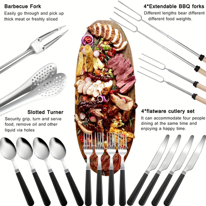 Camping Cookware Set, 31-Piece 304 Stainless Steel Camp Kitchen Tool Kit with Knives, Board and Organizer Bag