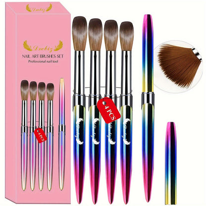 Four-Piece Acrylic Nail Art Brush Set with Gradient Handles and Sizes 10, 12, 14 and 16 for Detail Work